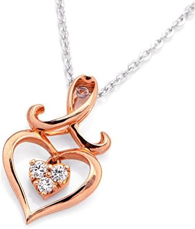 18K/750 Rose Gold Heart with 3 Stones Cluster Diamond Pendant W/Silver Chain (0.08ct,G-H Color,SI1-SI2 Clarity)