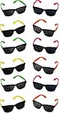 Rhode Island Novelty Neon 80's Style Party Sunglasses with Dark Lens (Pack of 12)