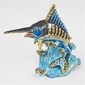  Objet DArt Release #108 Spike inch Pacific Blue Marlin Handmade Jeweled Metal & Enamel Trinket Box