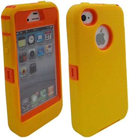 Iphone 4S case, Lucky On Durable Protective Dual Layer Hybrid Armor Defender Heavy Duty Shell Shockproof Case built-in Transparent Screen Protector for iPhone 4 4S (Yellow &amp; Orange)