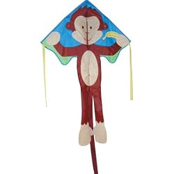 Large Easy Flyer Kite - Mikey Monkey (46" X 90") with 300 Ft 30lb Test Kite String and Winder