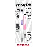 Zebra Telescopic Stylus Pen, Ballpoint, 1.0mm, Black Ink, Pretty in Pink and Sour Grapes, 2-Pack(33672)