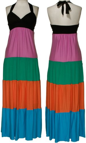 JFW Stretch Multi-Colored Halter Maxi Dress