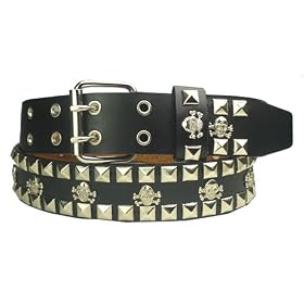 Mens Leather Skull Crossbones Stud Black Belt 3X 50 52