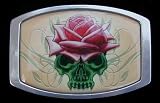 Green Skull With Rose Grateful Dead Style Belt Buckle