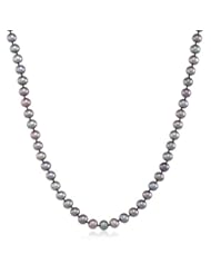 14k Yellow Gold Dyed Peacock Black Freshwater Cultured Pearl AA Grade Necklace (6.5-7mm), 18"