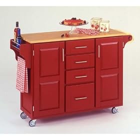Kitchen Cart in Red with Wood top - 91001031 by Home Styles