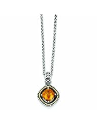 Sterling Silver with 14k Gold 2.10 Citrine 18in Necklace - Antique Boutique - Vintage Style - Jewelry