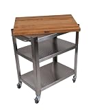 John Boos Stainless Steel Cart with 30 by 20-Inch Removable Maple Top, Stainless Steel Shelves and Casters