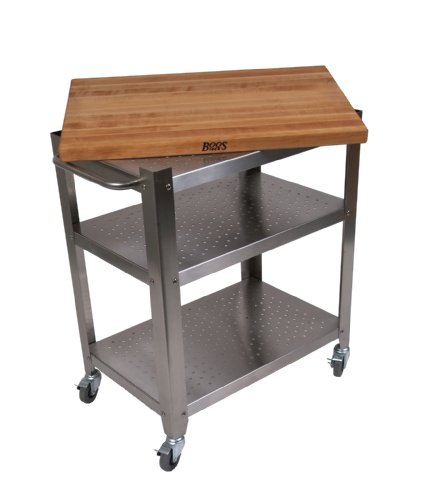 John Boos Stainless Steel Cart with 30 by 20-Inch Removable Maple Top, Stainless Steel Shelves and Casters On Sale