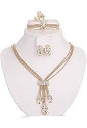 Moochi 18K Gold Plated Africa Royal Style Golden Chain Necklace Earrings Ring Bracelet Jewelry Set