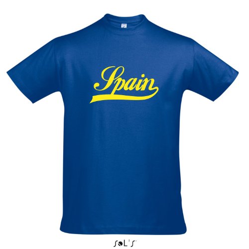 T-Shirt Spanien Oldschool Spain LÄNDERSHIRT EM / WM FAN Trikot S-XXL , Royal blue – gelb , M