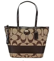 Coach 19046 Khaki Mahogany Signature Stripe Tote Nwt