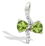 14K White Gold Genuine Heart Peridot and Diamond Pendant