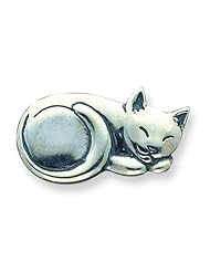 Sterling Silver Antiqued Sleeping Cat Pin. Metal Wt- 7.11g