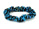 Turquoise and Black Obsidian Semi-Precious Gemstones Stretch Bracelet