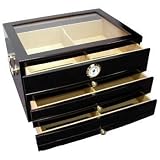 3 THREE DRAWER HUGE Cigar Humidor Glass Top 250 Cigars