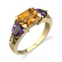 Intricate Delicacy 3.41 cts Radiant Citrine & Heart Amethyst Diamond Ring 14Kt Yellow Gold