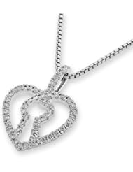 18K White Gold Lock Your Heart Round Diamond Accents Open Pendant w/ 925 Sterling Silver Chain 16" (1/4 cttw, G-H Color, VS2-SI1 Clarity)
