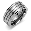 Revoni Beveled Edge Triple Grooved 9mm Comfort Fit Mens Tungsten Carbide Wedding Band Ring Sizes P to Z