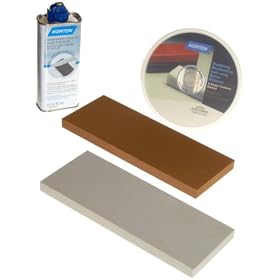 Norton Oilstone Sharpening Kit:  1) 8 x 3 Medium India stone, 1) 8 x 3 Ultra Fine Hard Arkansas stone