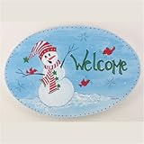Wooden Oval Holiday Plaque Snowman Welcome Theme