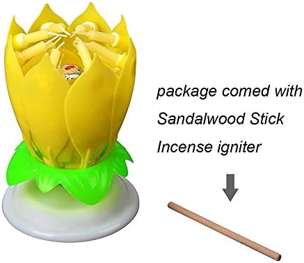 Blogger New Generation Birthday Lotus Candles Amazing Singing Rotating Musical Lotus Flower Luminous Candles Romantic Party Surprised Gift Light for Birthday (Yellow)