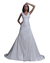 A-line V-neck Floor Length Dropped   Waistline Taffeta Lace Ruched  Dress