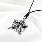 Necklace Pendant Jewelry Skeleton Pentagram Gothic Witch Wicca Pewter Silver