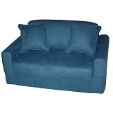 Product details for Straight Back Microsuede Sofa Sleeper and 2 Pillows - Blue