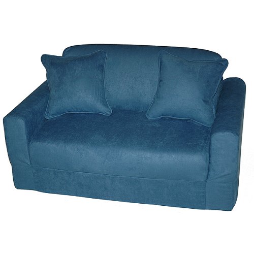 Kitchen: Straight Back Microsuede Sofa Sleeper and 2 Pillows   Blue