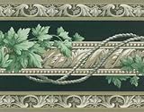 Black and Green Architectural Floral Leaves Wallpaper Border