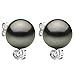 14K White Gold and Diamond with Black South Sea Tahitian Cultured Pearl Stud Earrings