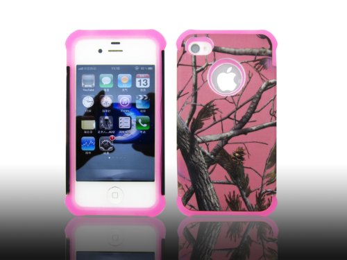 ANTI-SHOCK HYBRID 2 IN 1 PINK CAMO HUNTER IPHONE 4 4S COVER CASE PINK THICK SILICONE INSIDE AND HARD PLASTIC RUBBERIZED COVER OUTSIDE SALE