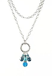 Necklace - N250 - Long Firepolished Beads & Pearl Cluster ~ Aqua