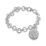 Sterling Silver Rolo Link w/Fancy Charm Bracelet 7.5