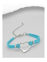 Light Sky Blue Heart Artificial Suede Leather Bracelet In White Base