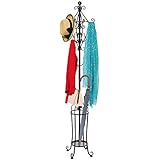 6' Freestanding Vintage Victorian Black Metal Scrollwork Coat Rack / Hat Hook Stand with Umbrella Holder