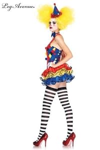 Leg Avenue Women's 3 Piece Giggles The Clown Suspender Tutu Dress with Bow Tie And Hat, Blue/Red, Large