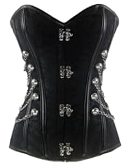 Mabella Womens Sexy Steampunk Chains Brocade Steel Boned Corset and Bustiers - Black Small