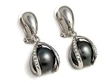 18K White Gold Natural Black 9.5mm Drop South-Sea Pearl Earrings, Enveloped With Pave Set Diamonds.