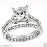 ParisJewelry Sterling Silver Princess Diamond Bridal Engagement Ring