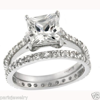 ParisJewelry Sterling Silver Diamond Bridal Engagement Ring Set