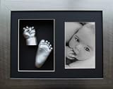 BabyRice Baby Casting Kit/ Pewter effect Frame 2 Aperture/ Silver Hand and Foot Casts