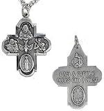 Cast Pewter 1-1/4 Four Way Cross Pendant with Bright Cut Accents. 24 Steel Chain.