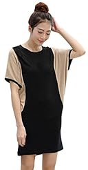 Plus Size Sexy Round Neck Cotton Two-Toned Mini Dress 