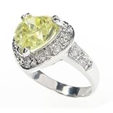 SilverBin Sterling Silver Prong Set Heart Shape Lime CZ Ring with Small CZ Accents