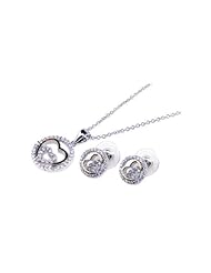 Nickel Free Sterling Silver Pendant & Earring Sets Two Toned CZ Heart Set