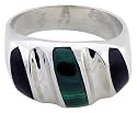 Gent's Sterling Silver Black Obsidian with Malachite Ring
