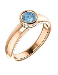 14K Rose Gold 5.00mm Round Cut Sky Blue Topaz and Diamond Ring -- LIFETIME WARRANTY